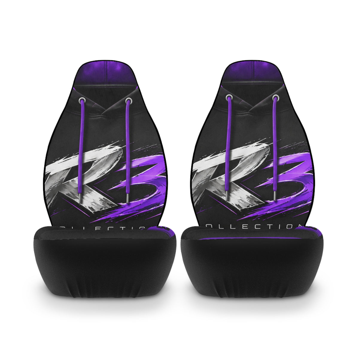R3 Logo Purple & Black Polyester Car Seat Covers — Universal Front Seat Protection