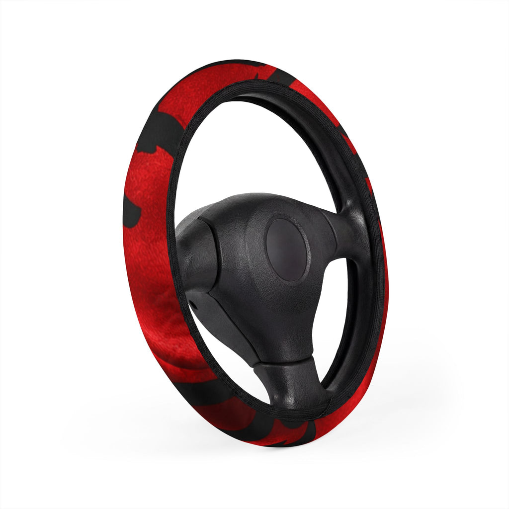 Red & Black Camouflage Steering Wheel Cover — Heat-Resistant Grip for Cars