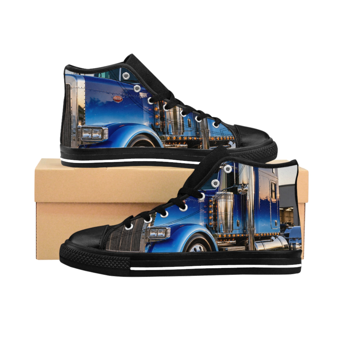 RIGGS 360 Blue Big Rig Truck High-Top Sneakers — Men's Classic Trucking Shoes