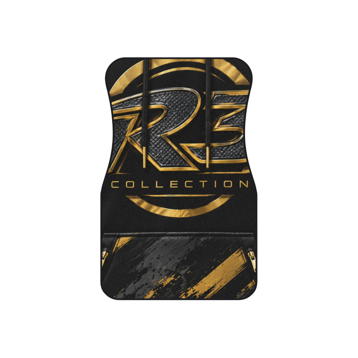 RIGGS 360 Luxury Black & Gold Car Floor Mats (Set of 4) – 'R3 Collection' Logo Design