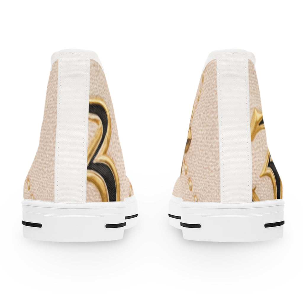 Women's High Top Sneakers — Elegant Pearl & Gold Floral Print