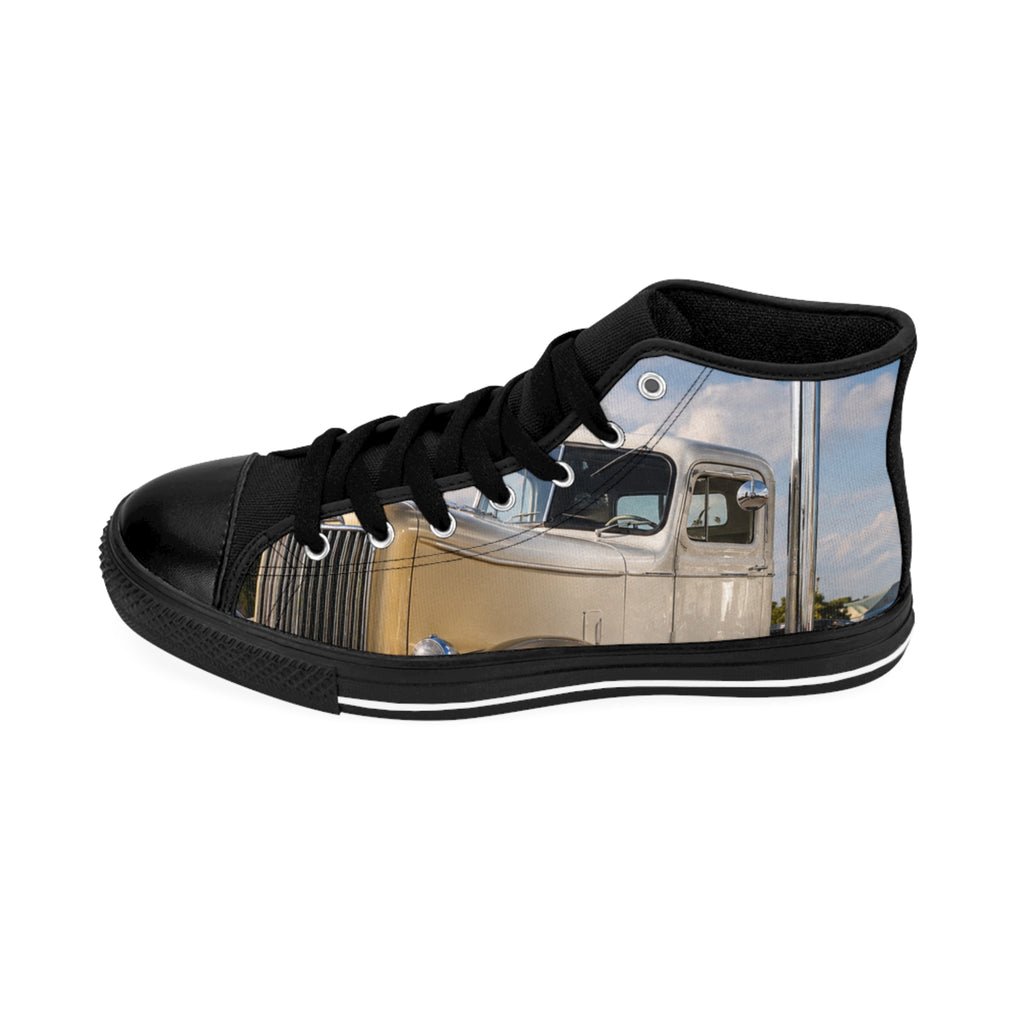 Classic Truck Print High-Top Sneakers — Men's Retro Automotive Canvas Shoes