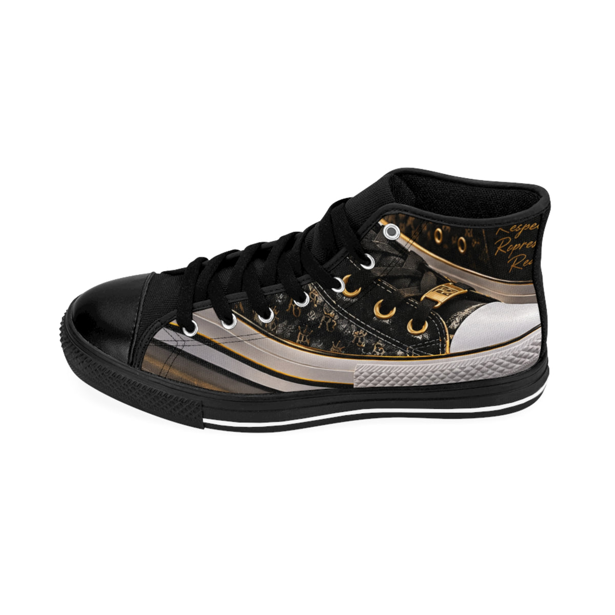 RIGGS 360 Black & Gold Monogram High-Top Sneakers