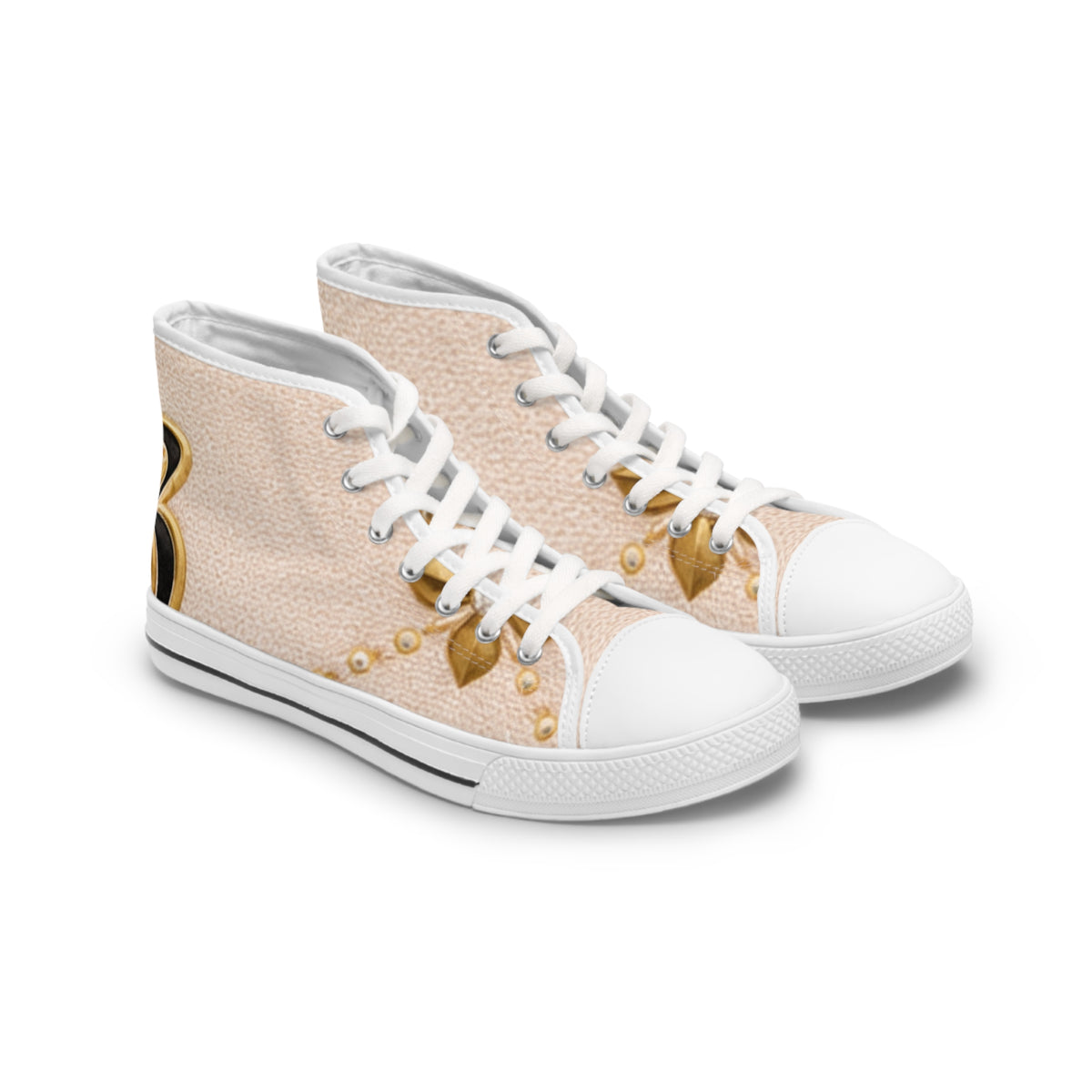 Women's High Top Sneakers — Elegant Pearl & Gold Floral Print