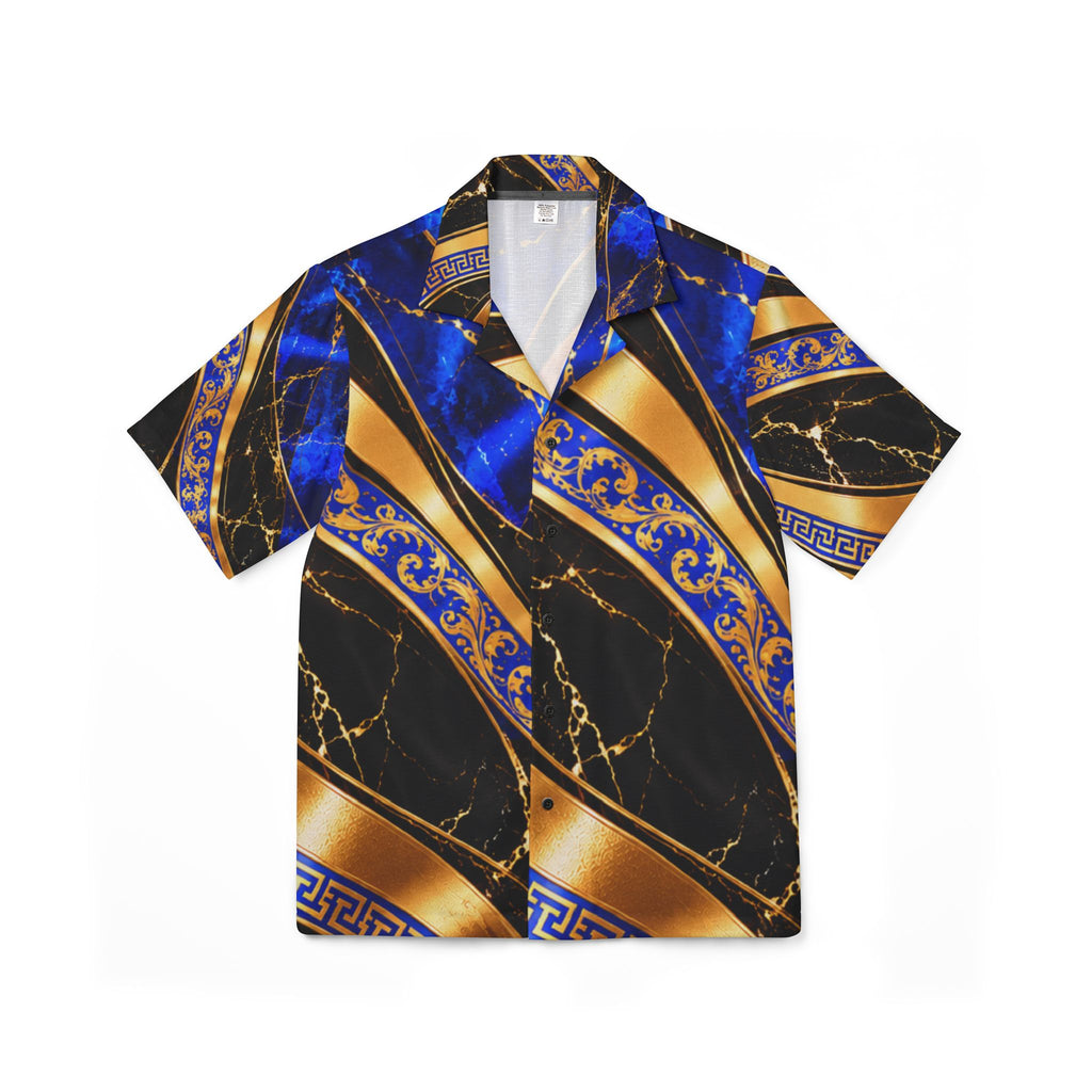 Royal Blue & Gold Baroque Hawaiian Camp Shirt — Men's AOP Luxury Resort Shirt