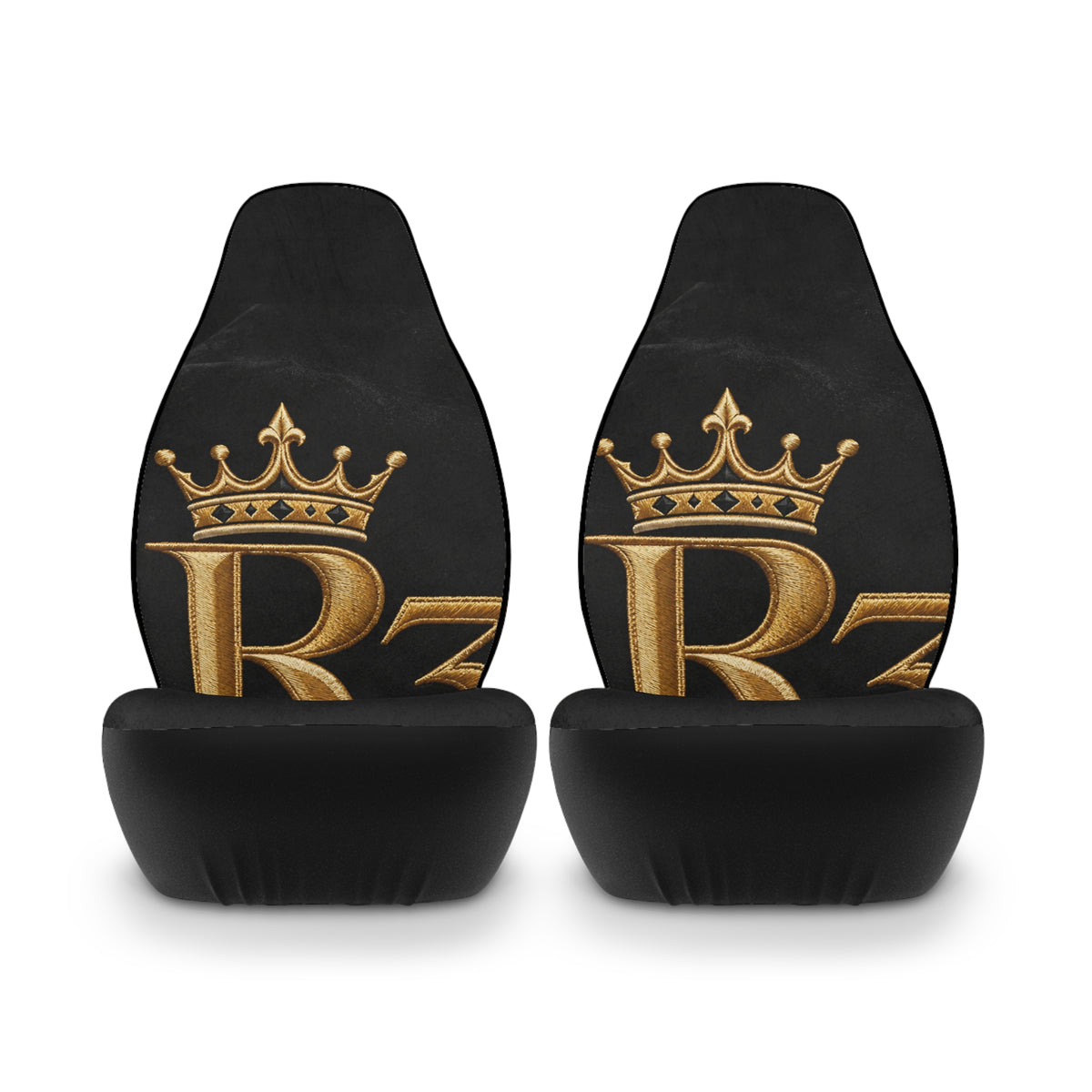 Royal Gold R3 Crown Car Seat Covers — Black Polyester Front Seat Protector