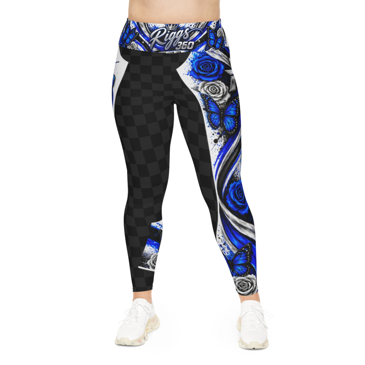 RIGGS 360 Plus Size Blue Rose AOP Leggings — Racing Script Graphic