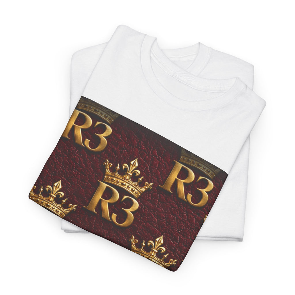 R3 Crown Pattern T-Shirt — Royal Monogram Graphic Tee