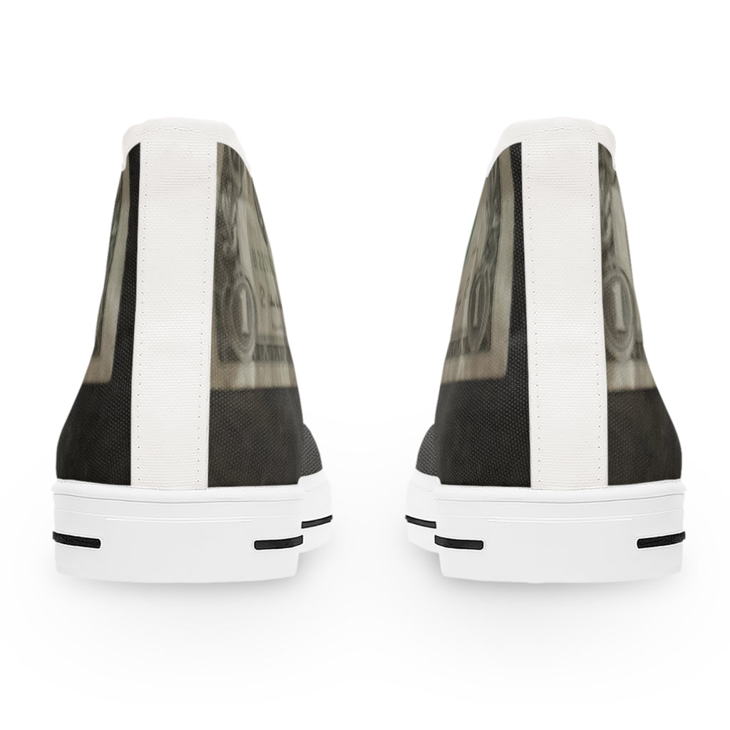 Money Print Women's High Top Sneakers — Retro Dollar Graphic Canvas Shoes