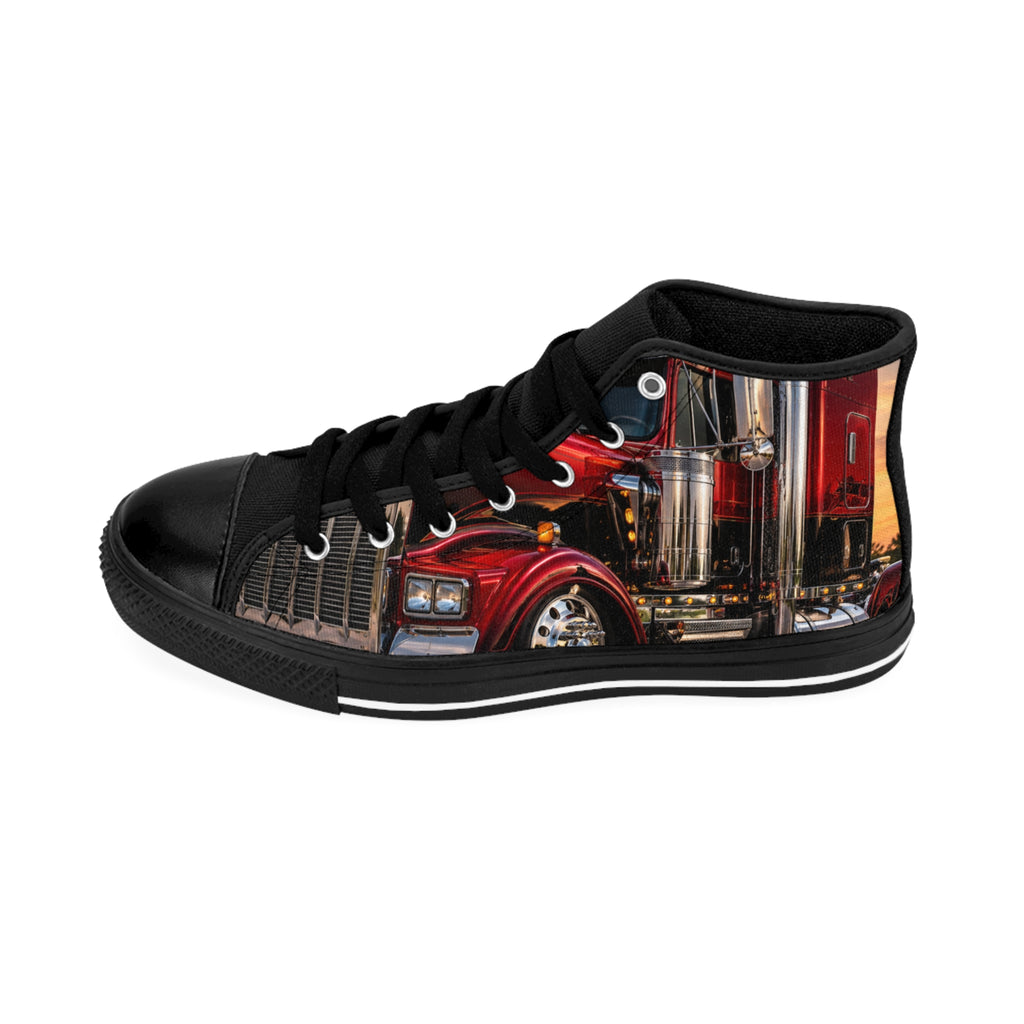 Classic Truck High-Top Sneakers — Vintage Red Semi Truck Design