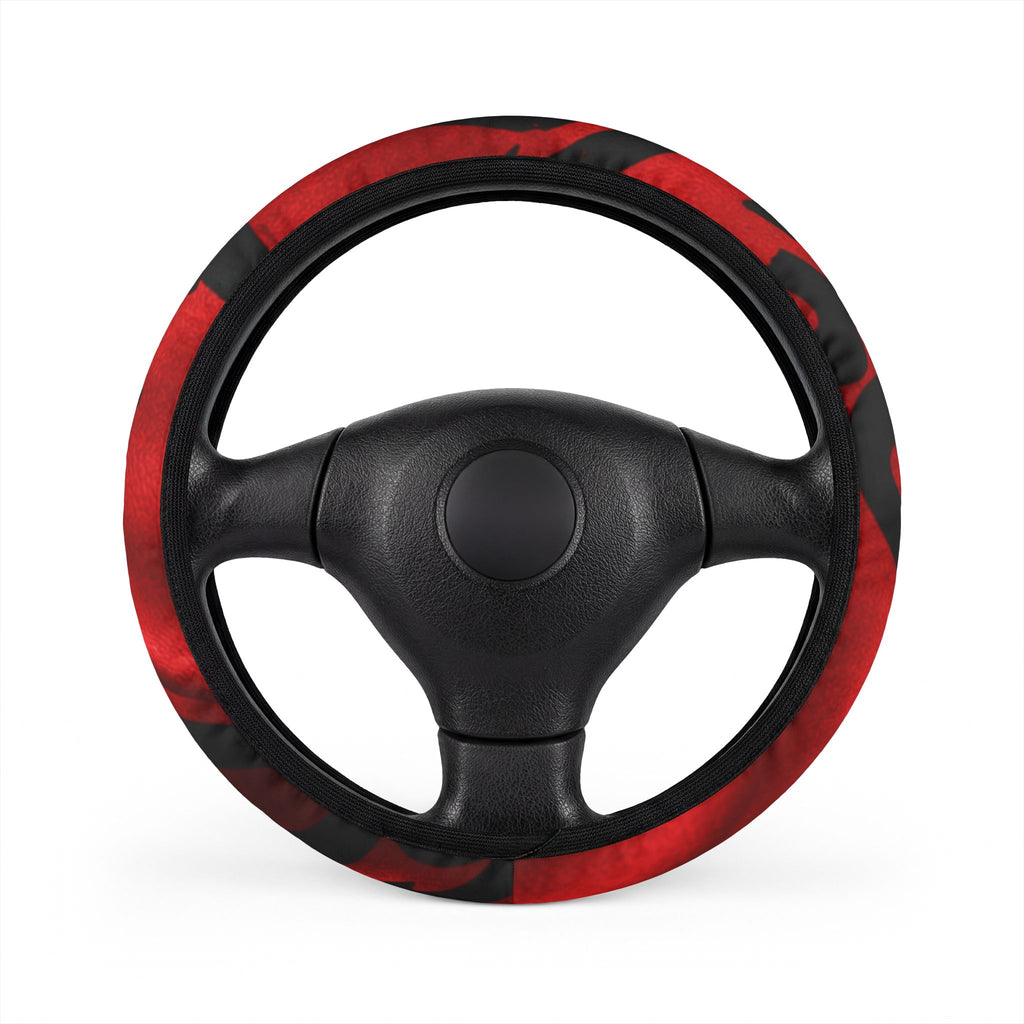 Red & Black Camouflage Steering Wheel Cover — Heat-Resistant Grip for Cars