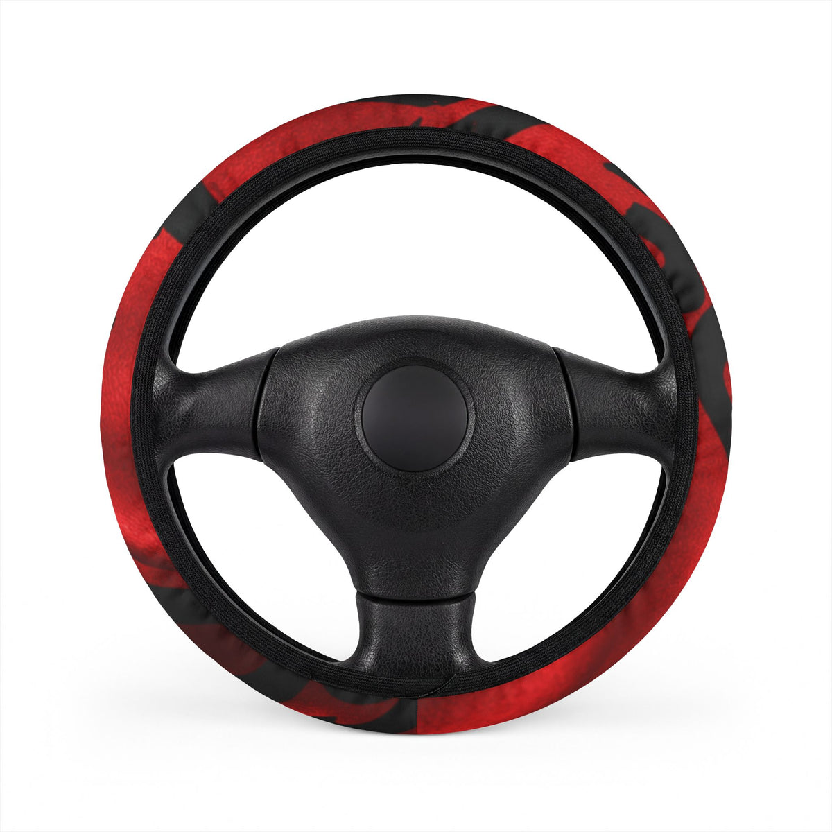 Red & Black Camouflage Steering Wheel Cover — Heat-Resistant Grip for Cars