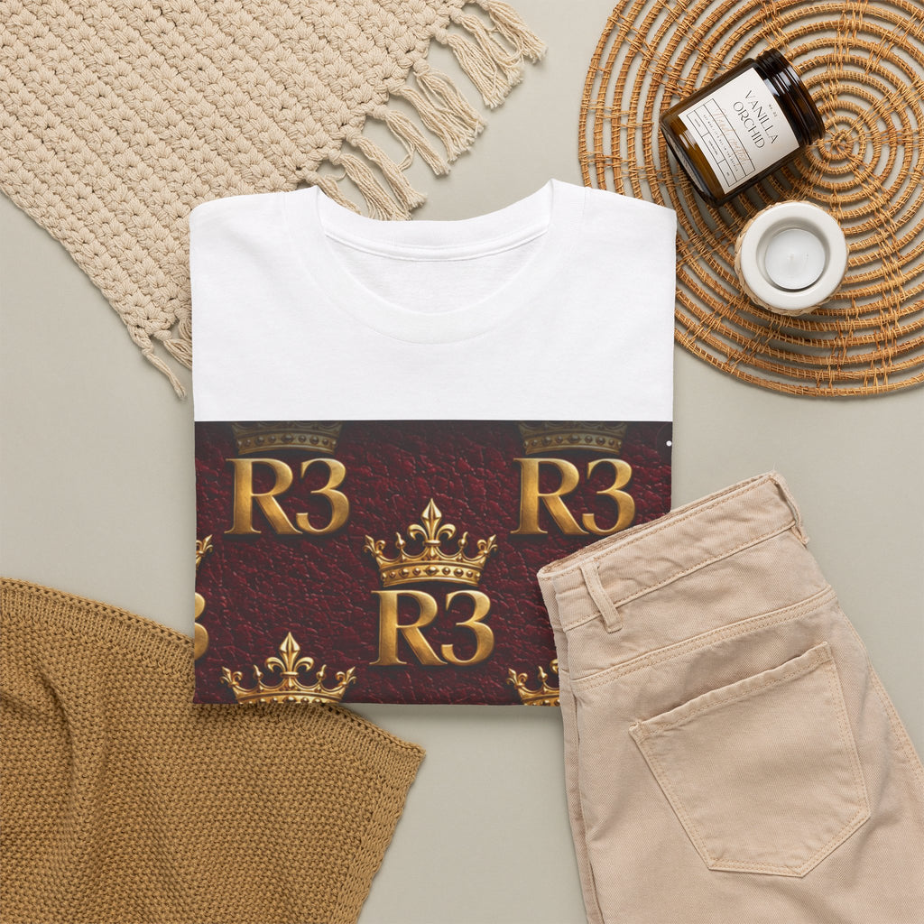 R3 Crown Pattern T-Shirt — Royal Monogram Graphic Tee
