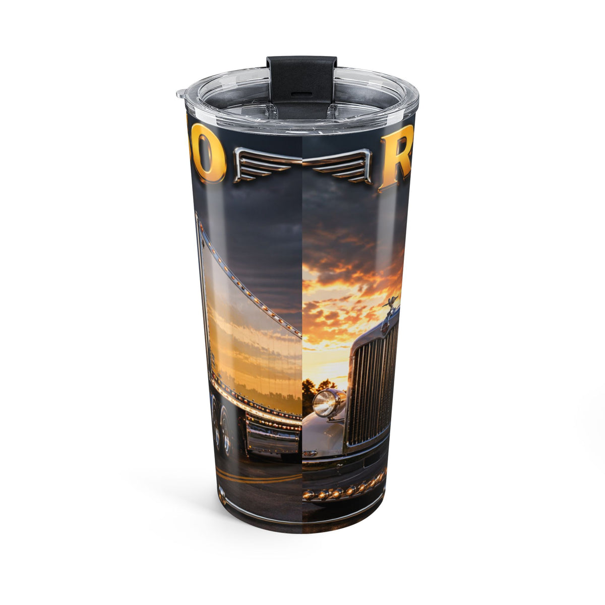 20oz Trucker Tumbler – Vintage Big Rig Sunset Travel Mug