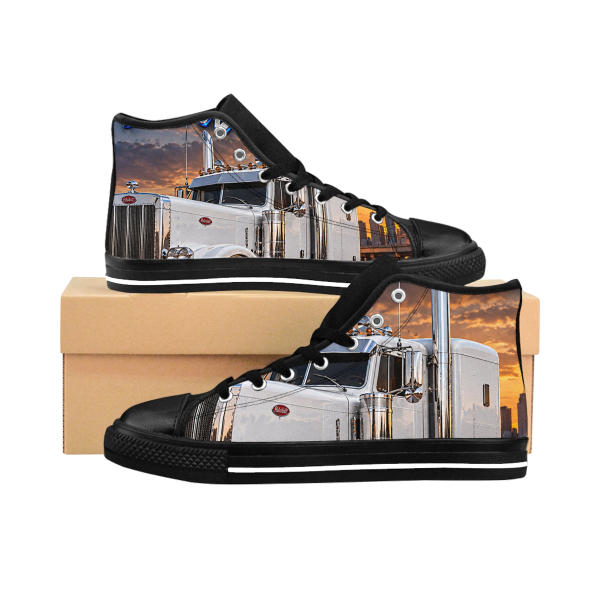 Trucker Print High-Top Sneakers — Men’s Classic Semi Truck Design