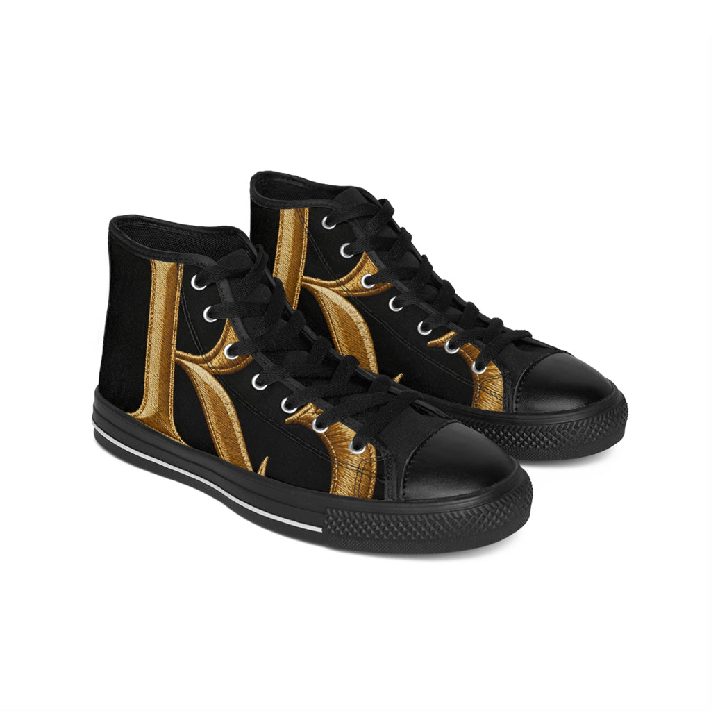 RIGGS 360 Monogram R3 High-Top Sneakers — Black & Gold Lettered Canvas Shoes