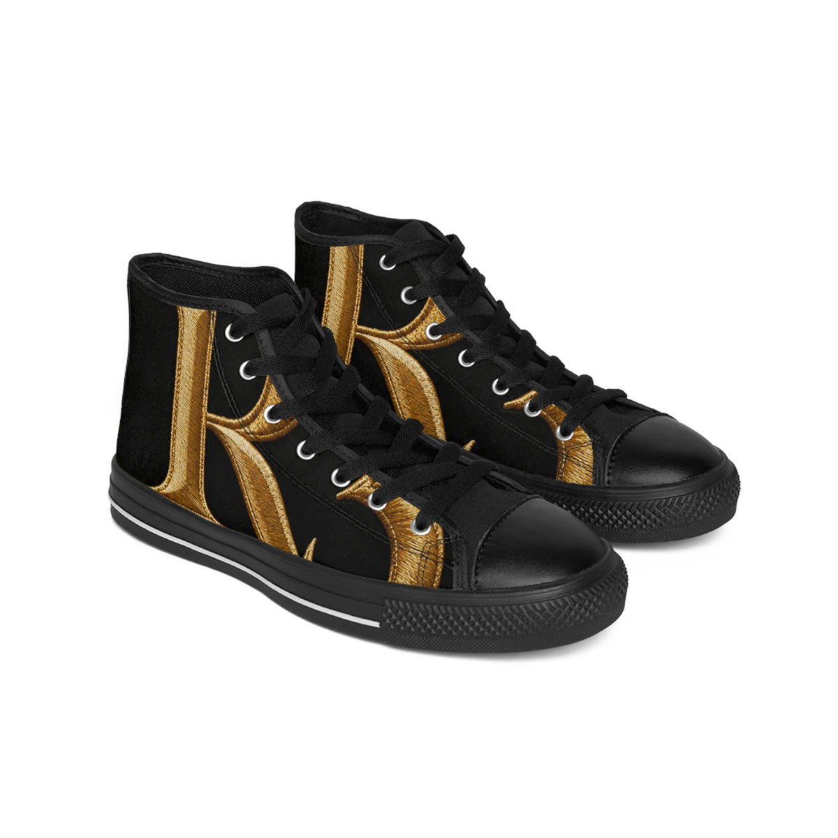 RIGGS 360 Monogram R3 High-Top Sneakers — Black & Gold Lettered Canvas Shoes