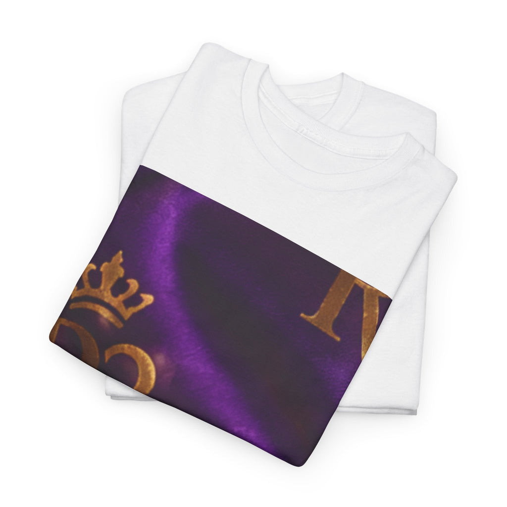 Royal R3 Crown Graphic Tee — Purple Silk Pattern Casual T‑Shirt