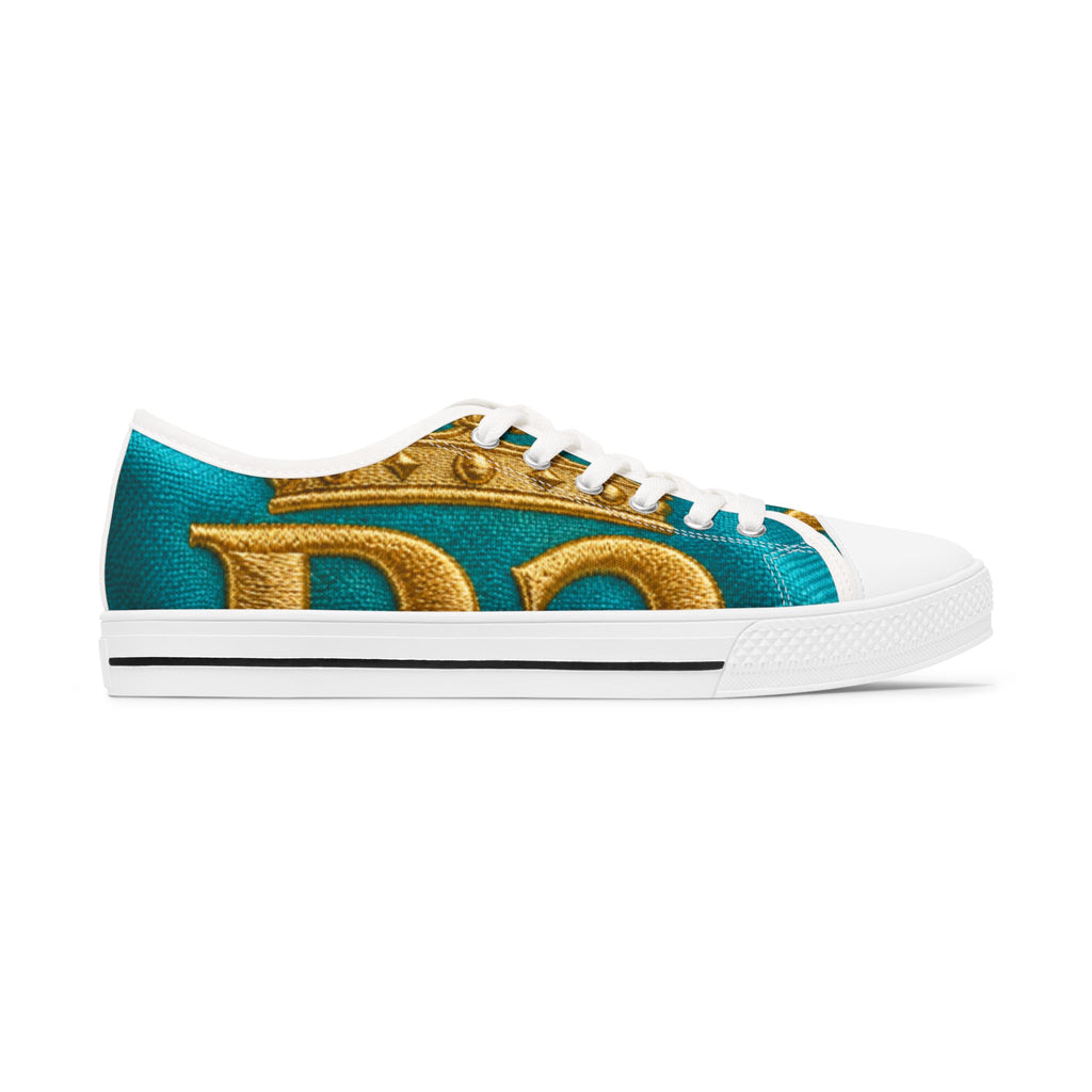 Low Top Sneakers — Teal & Gold Decorative Scroll Pattern