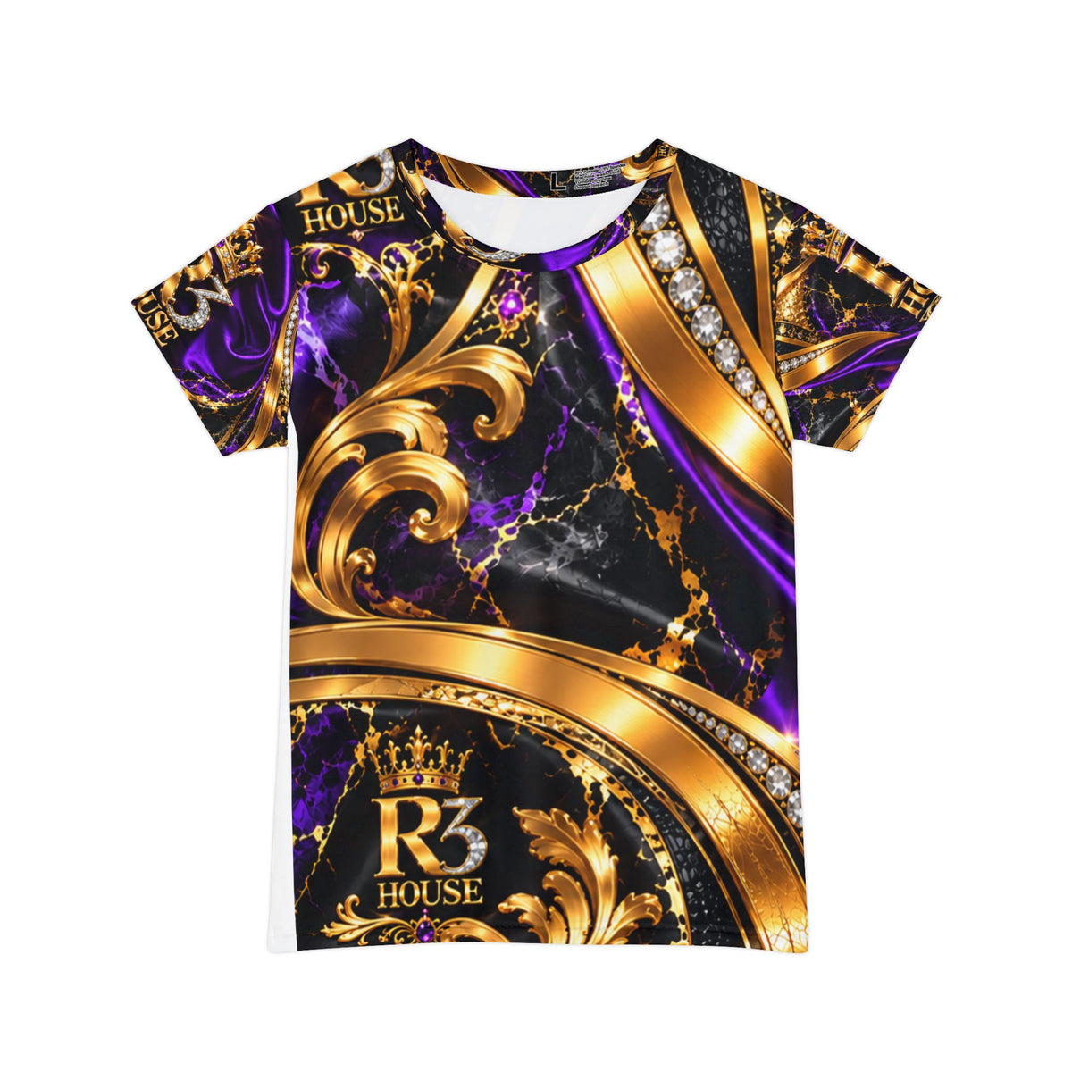 Baroque Crown Women's Tee — Luxe Gold & Purple All-Over Print