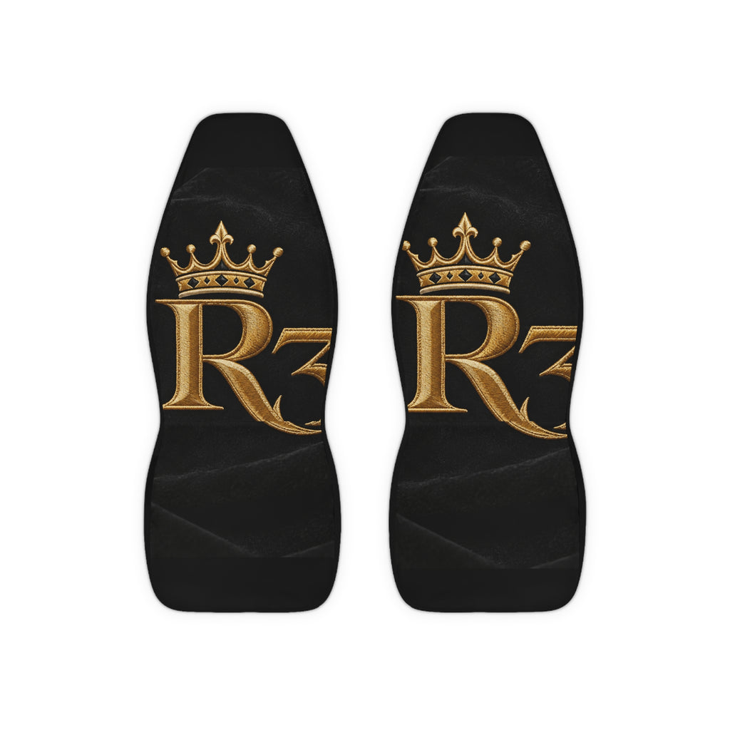 Royal Gold R3 Crown Car Seat Covers — Black Polyester Front Seat Protector