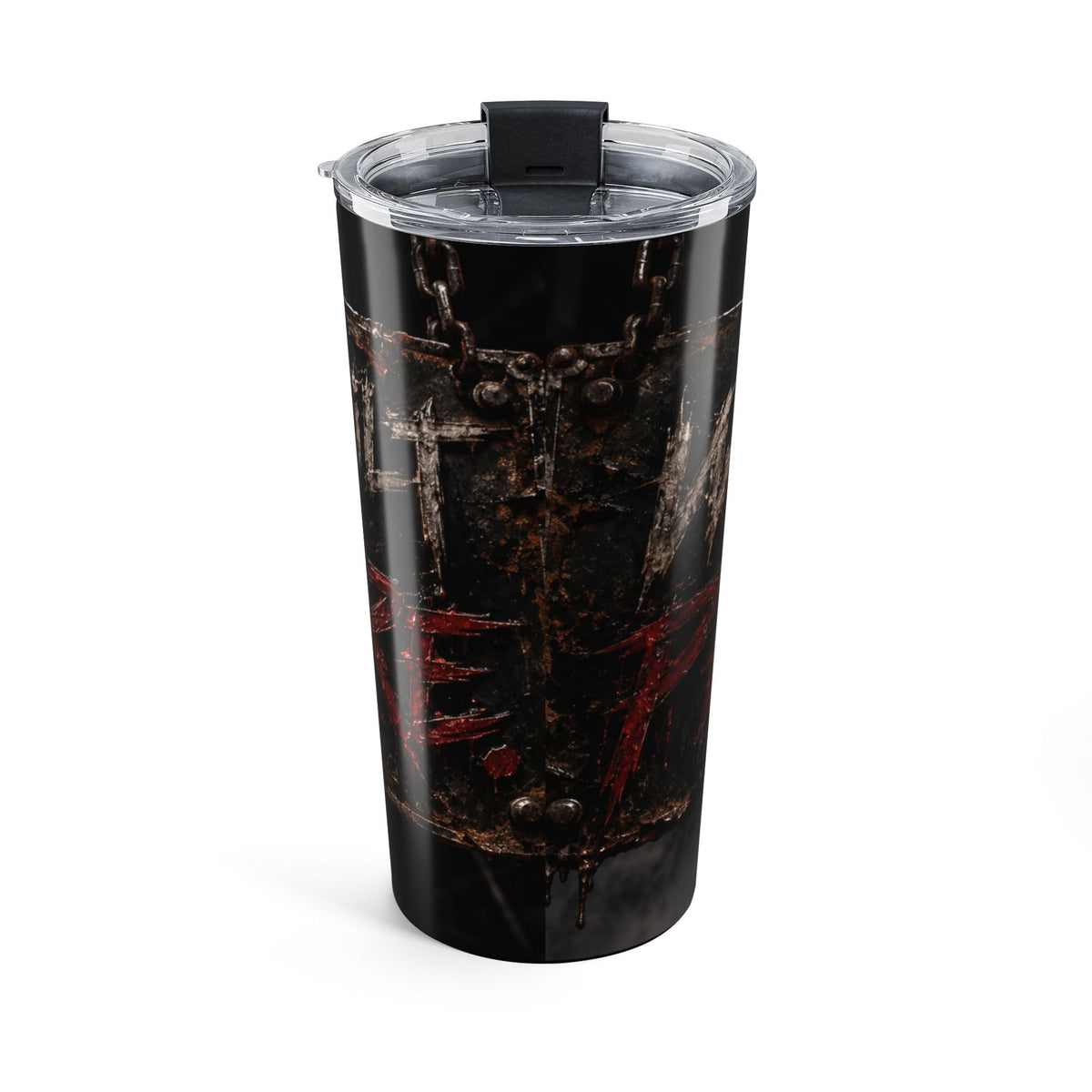 20oz Gothic Cross Tumbler – Distressed Metal & Red Sigil Travel Cup