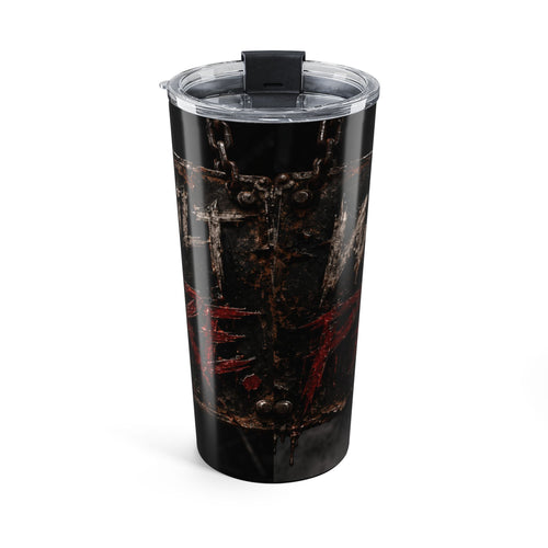 20oz Gothic Cross Tumbler – Distressed Metal & Red Sigil Travel Cup