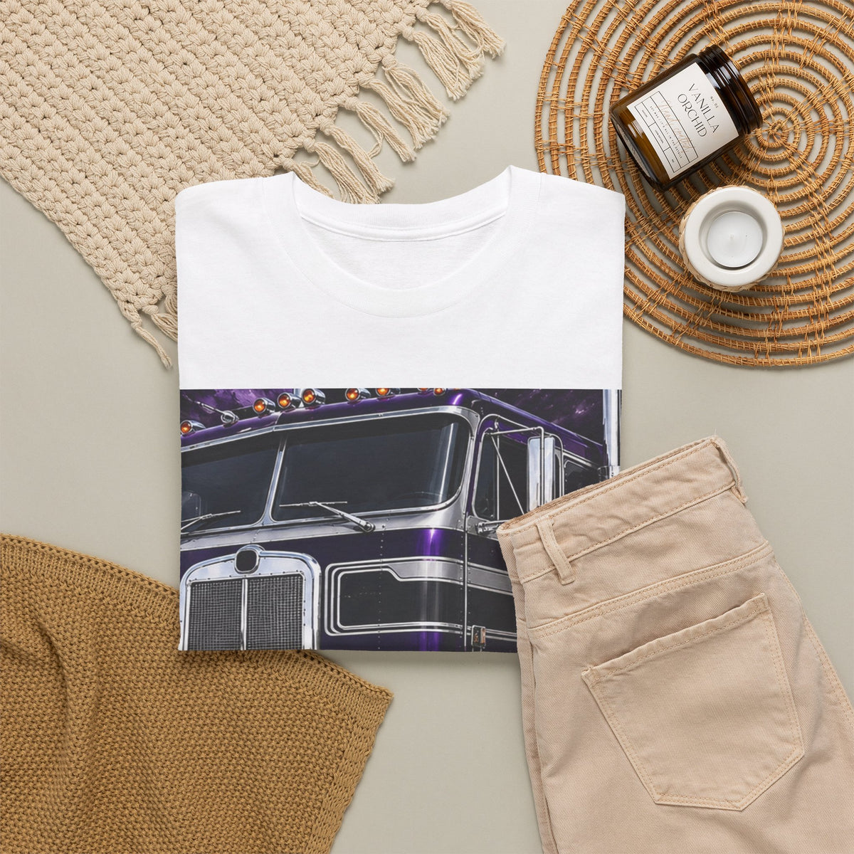 Truck Driver Graphic Tee — Purple Kenworth Big Rig Crewneck