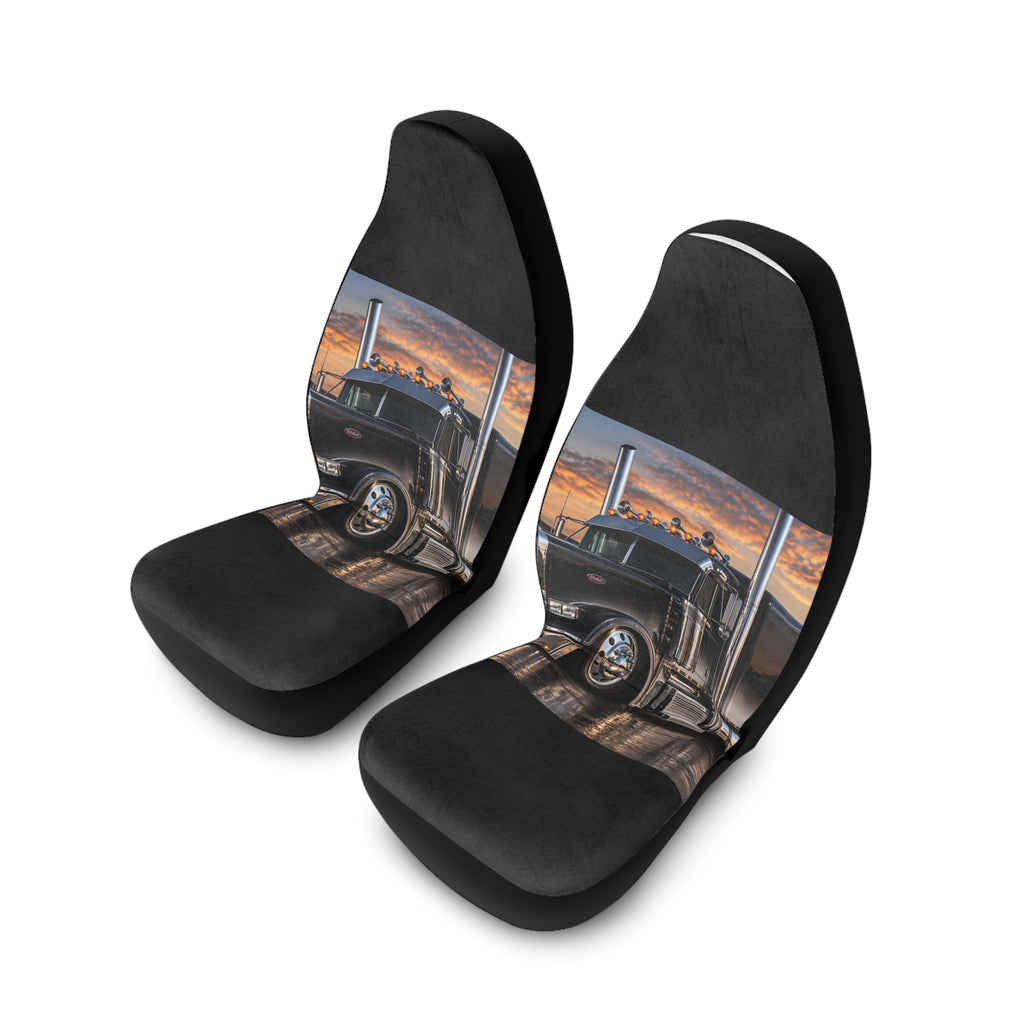 Semi Truck Sunset Polyester Car Seat Covers — Heavy-Duty Driver Seat Protector