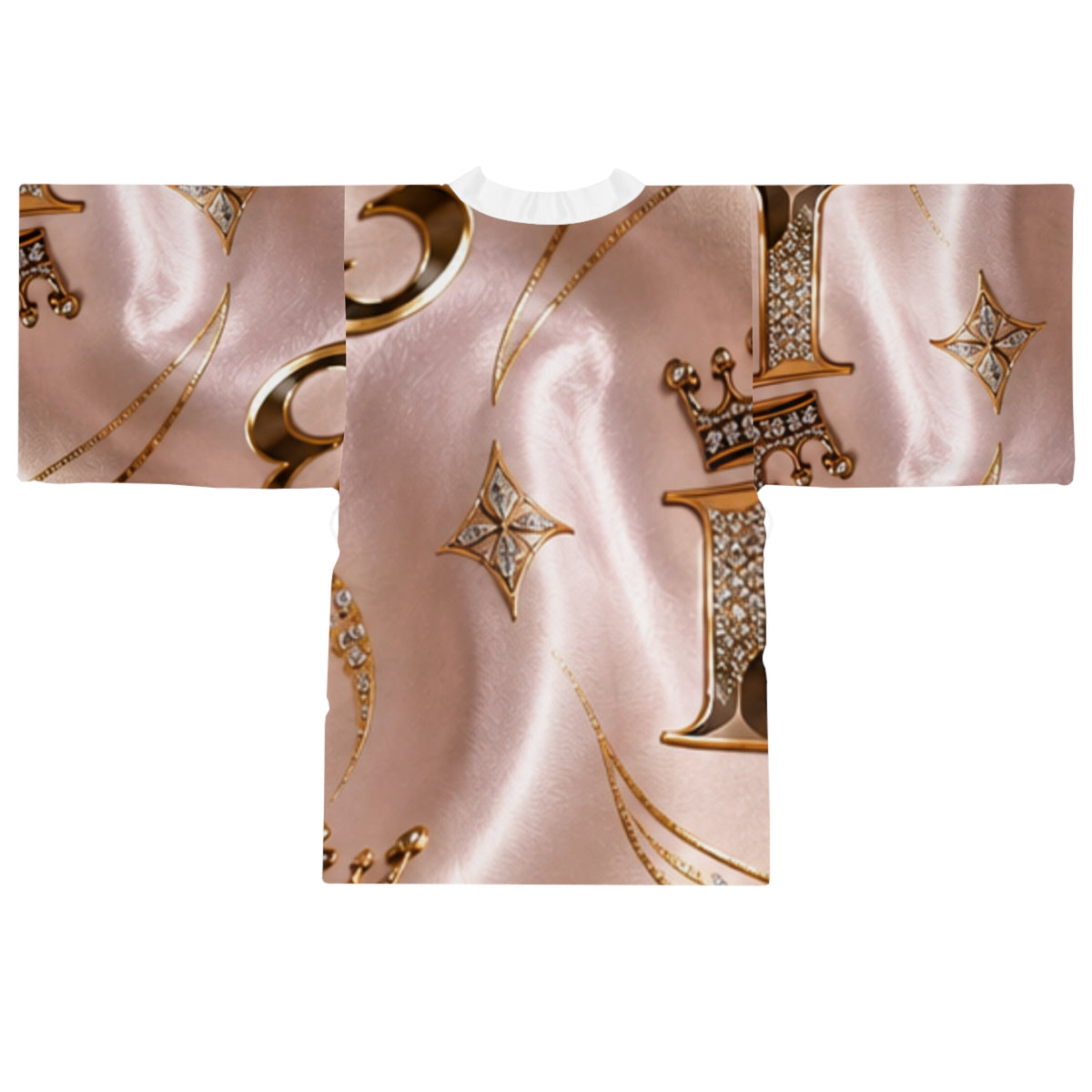 Pink Satin Crown Kimono Robe — Luxe Number 1 Monogram