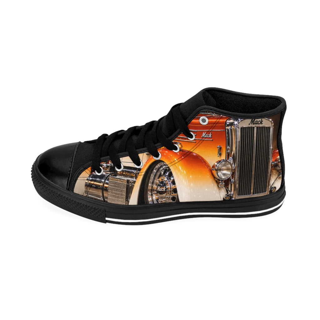 Vintage Semi Truck High-Top Sneakers — Retro Orange Rig Design