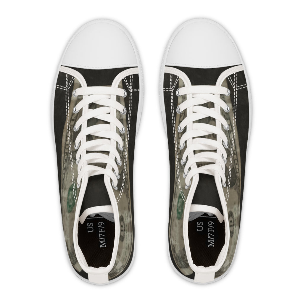 Money Print Women's High Top Sneakers — Retro Dollar Graphic Canvas Shoes