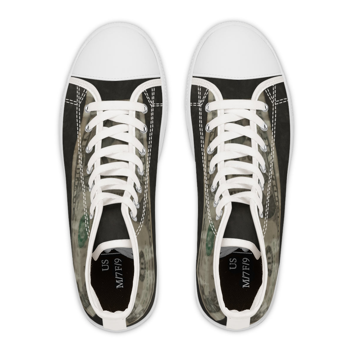 Money Print Women's High Top Sneakers — Retro Dollar Graphic Canvas Shoes