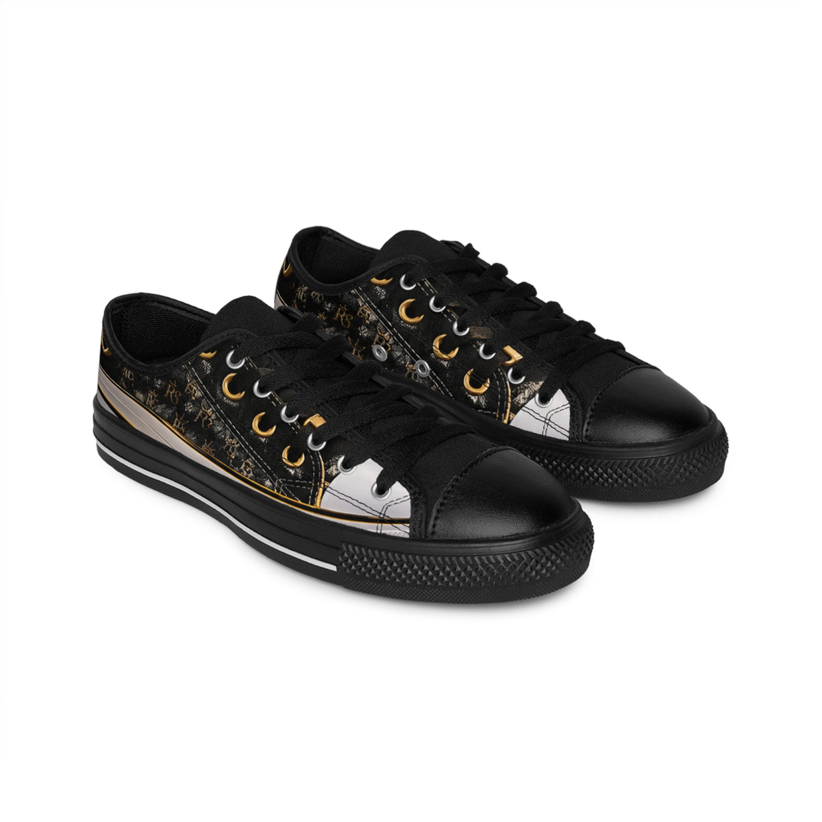 Women's Leopard Accent Sneakers — Black Low-Top Casual Shoes