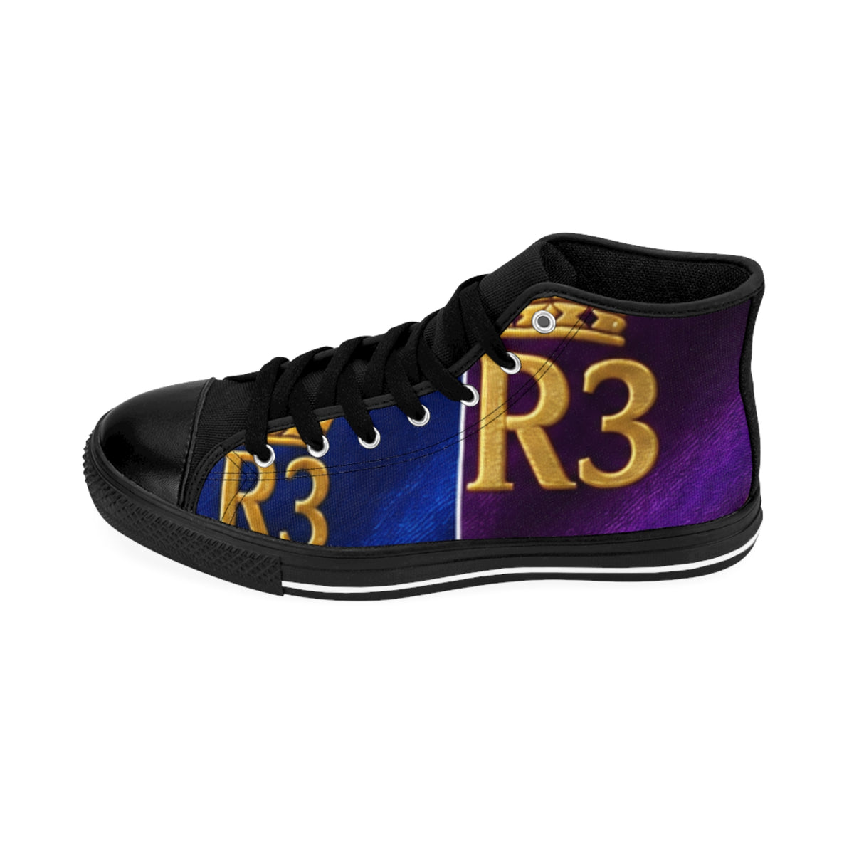King R3 High-Top Sneakers – Royal Purple & Blue Graphic Shoes