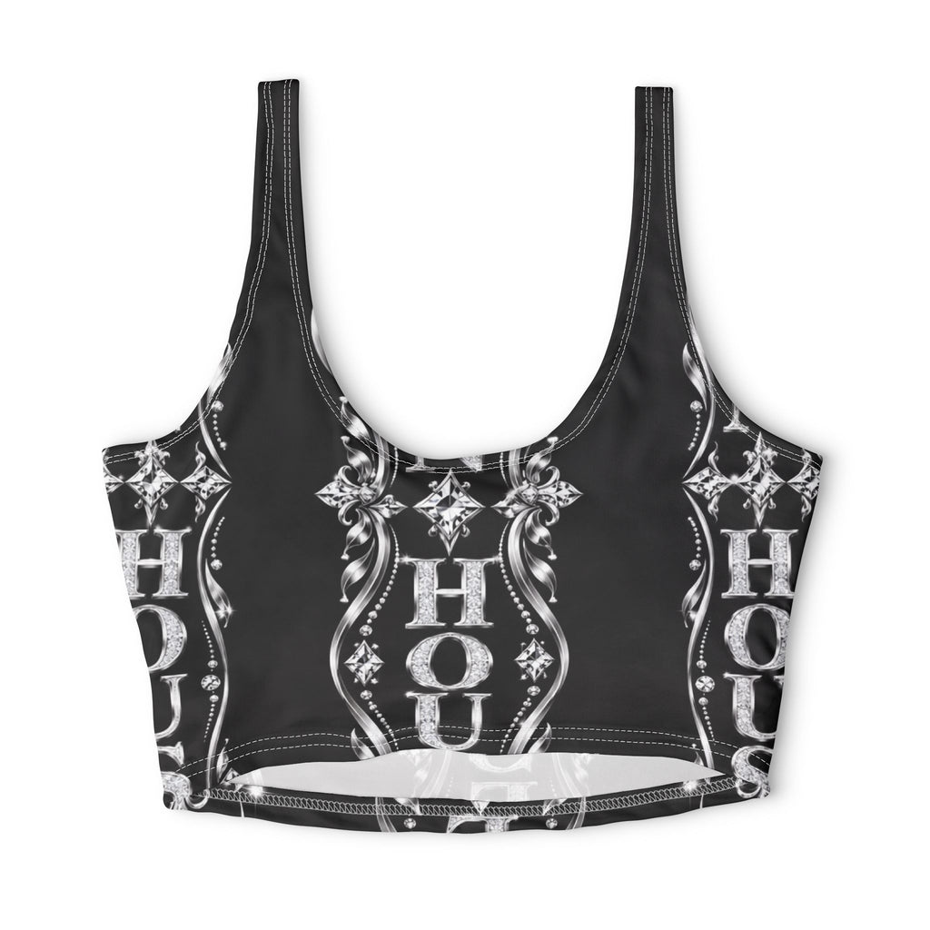 Black Gothic 'HOUSE' Pattern Sports Bra — All-Over Print