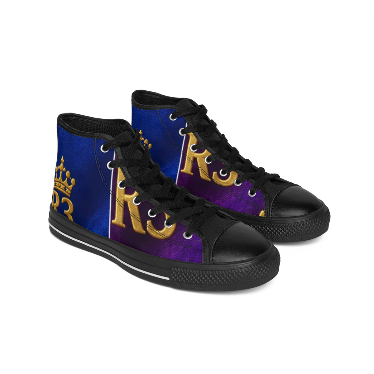 King R3 High-Top Sneakers – Royal Purple & Blue Graphic Shoes
