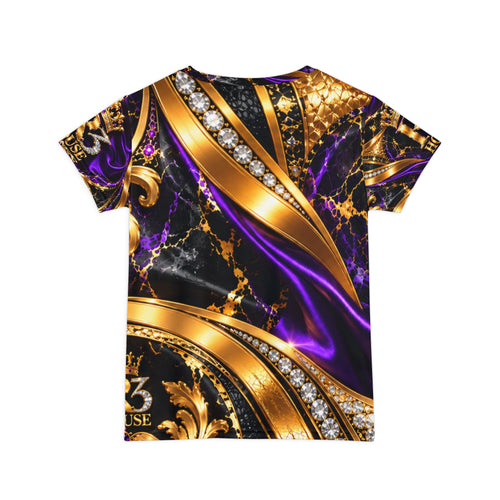 Baroque Crown Women's Tee — Luxe Gold & Purple All-Over Print