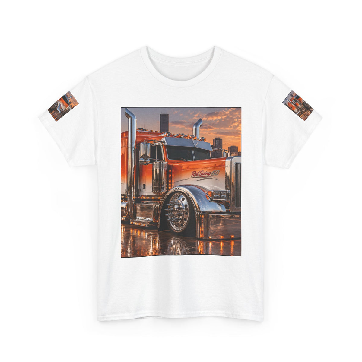 Semi-Truck Graphic Tee — Orange Big Rig Truck Shirt for Truckers & Enthusiasts