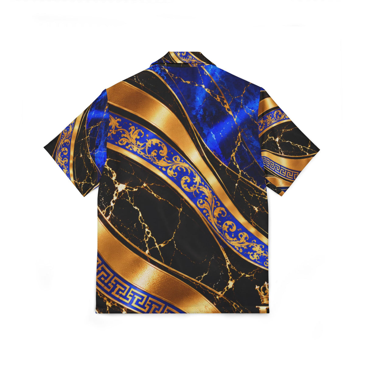 Royal Blue & Gold Baroque Hawaiian Camp Shirt — Men's AOP Luxury Resort Shirt