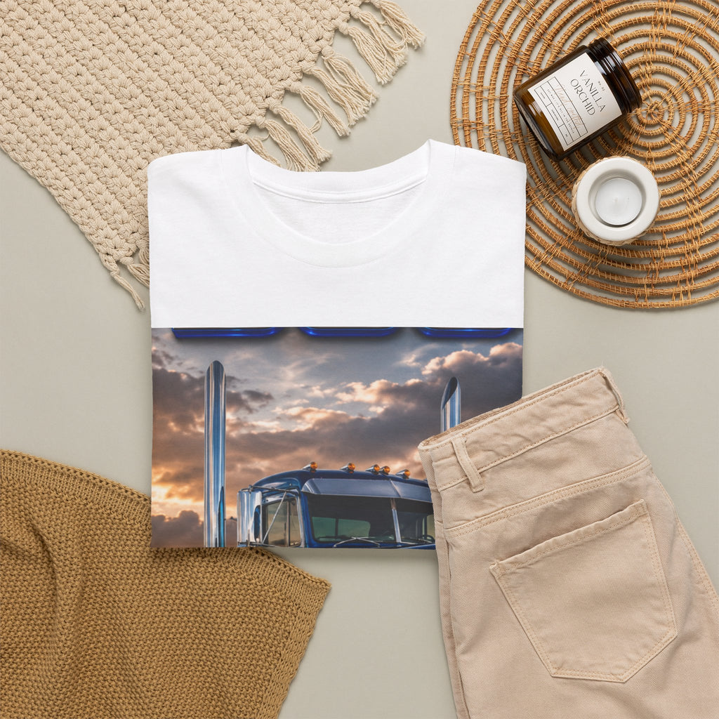 Classic Blue Semi Truck T‑Shirt — Vintage Big Rig Photo Tee for Truckers & Diesel Fans
