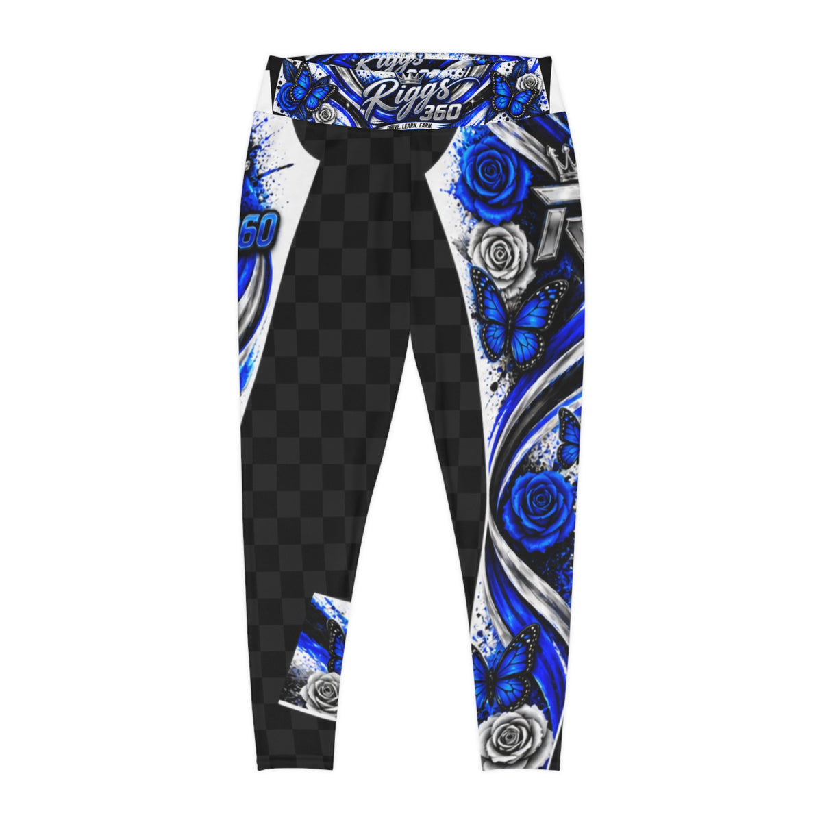 RIGGS 360 Plus Size Blue Rose AOP Leggings — Racing Script Graphic