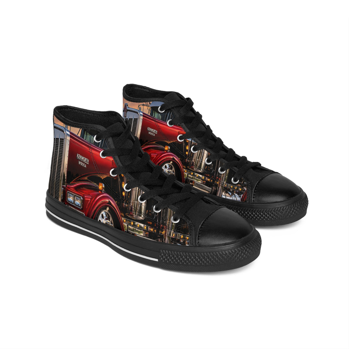 Classic Truck High-Top Sneakers — Vintage Red Semi Truck Design