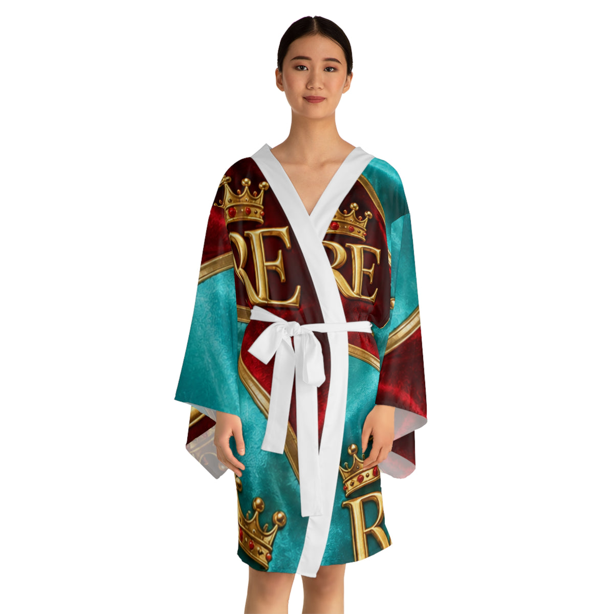 Regal Crown Kimono Robe — 'RE' Gold Crest AOP