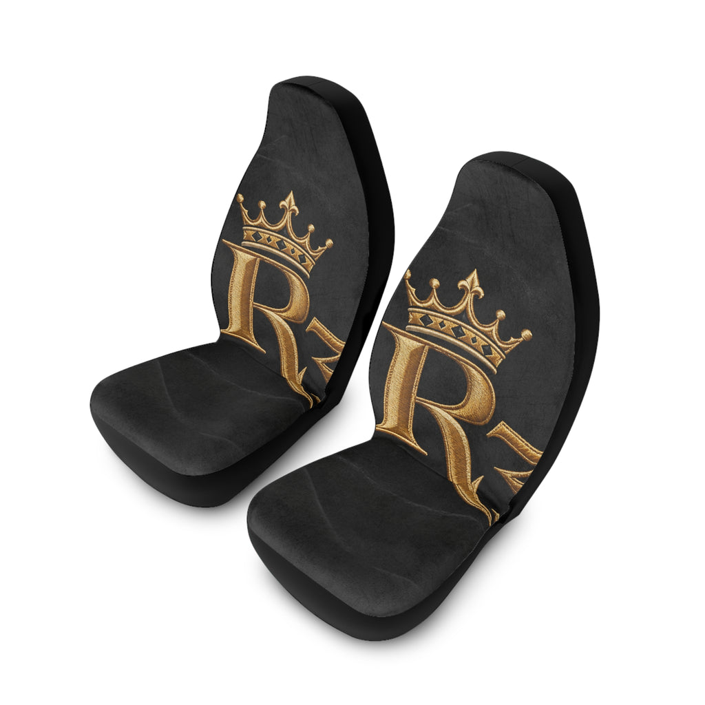 Royal Gold R3 Crown Car Seat Covers — Black Polyester Front Seat Protector