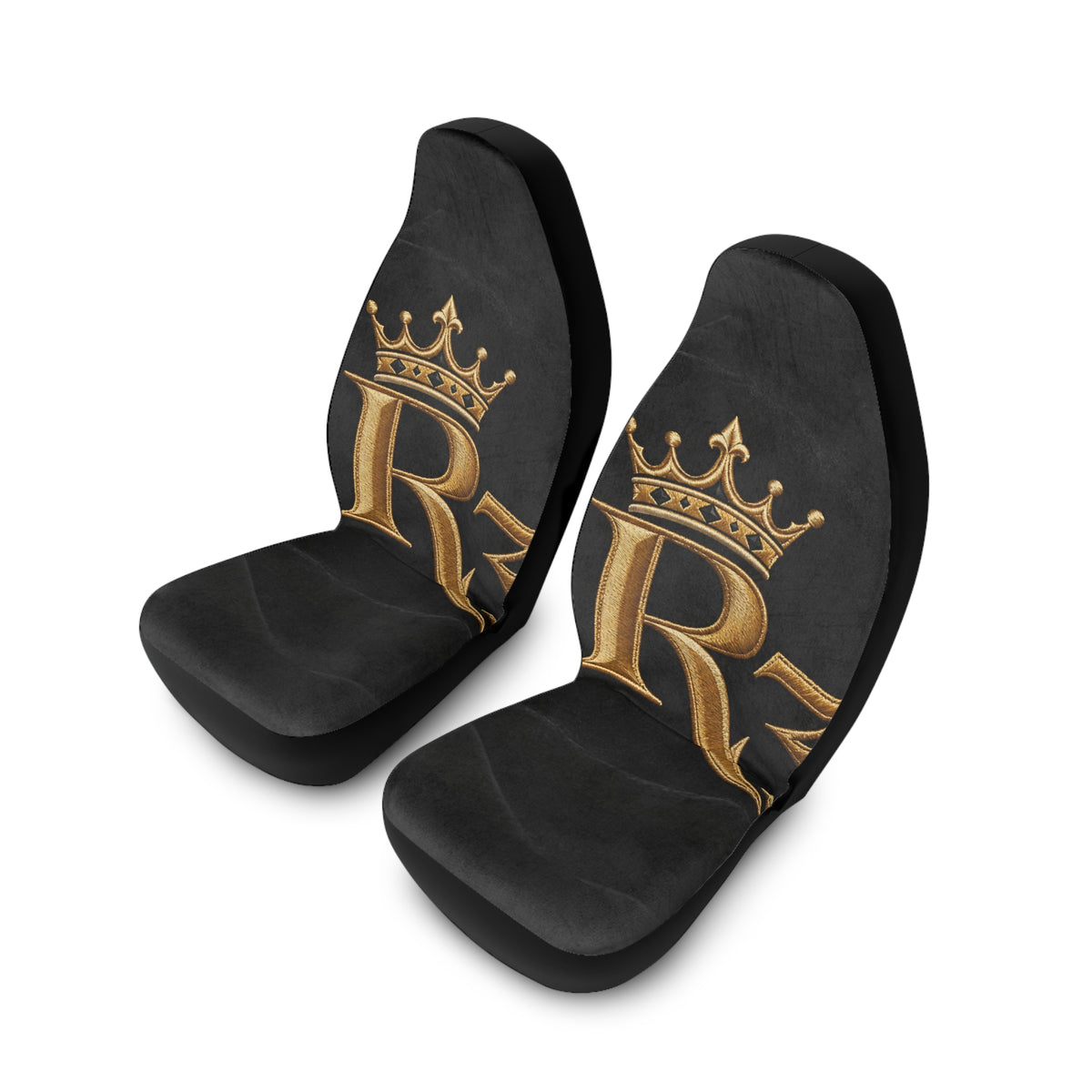 Royal Gold R3 Crown Car Seat Covers — Black Polyester Front Seat Protector
