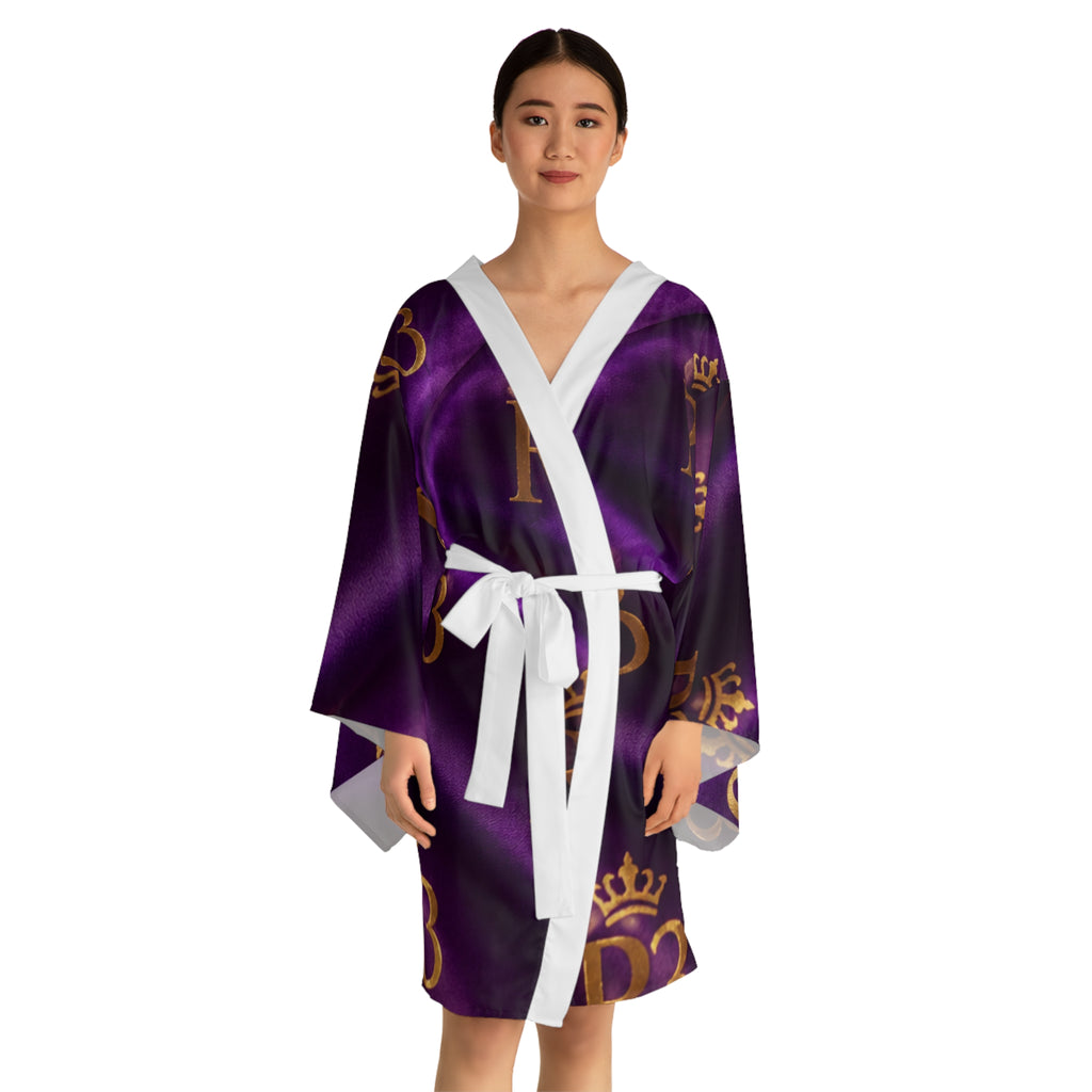 RIGGS 360 Royal Purple Kimono Robe — Gold Crown Monogram AOP