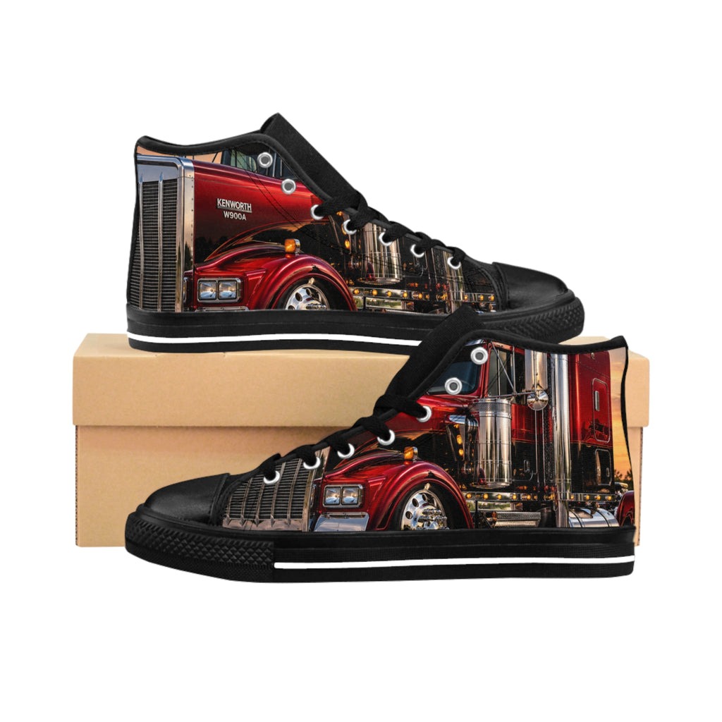 Classic Truck High-Top Sneakers — Vintage Red Semi Truck Design