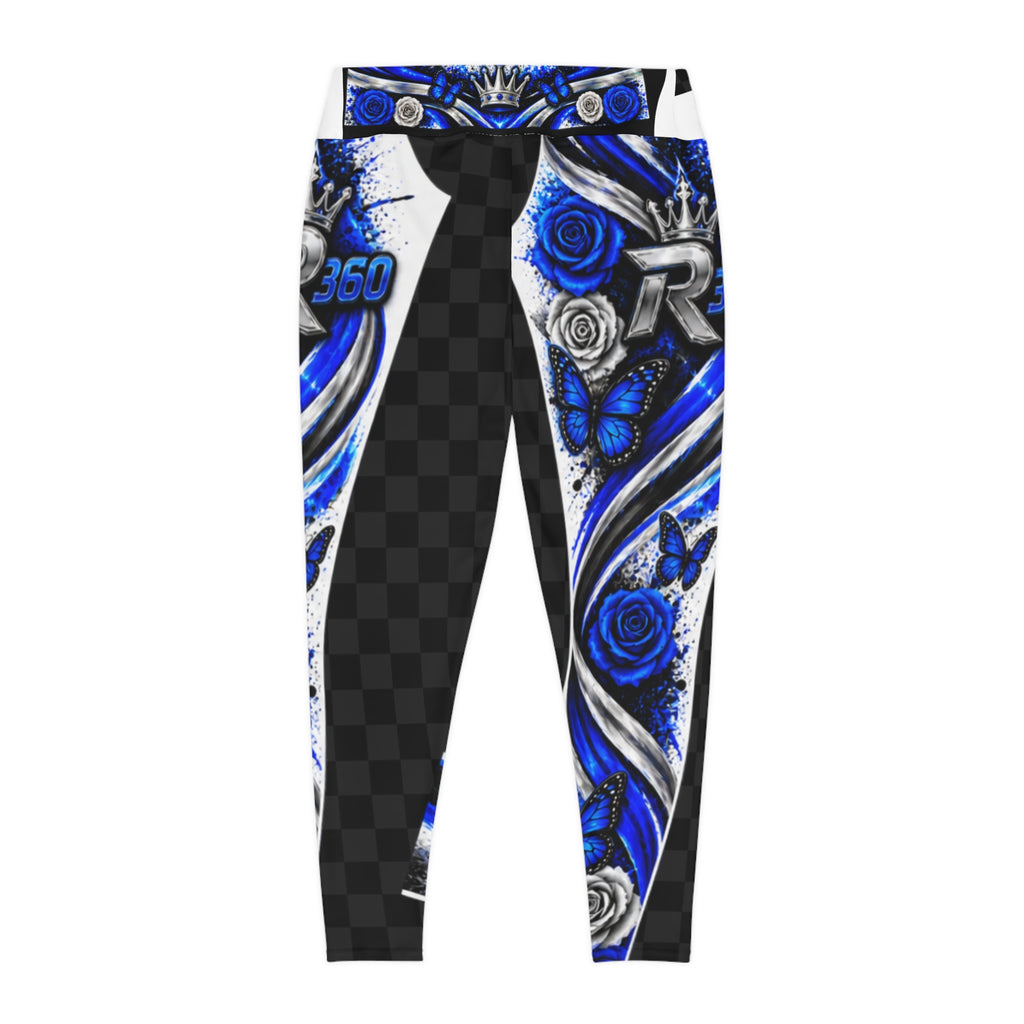 RIGGS 360 Plus Size Blue Rose AOP Leggings — Racing Script Graphic
