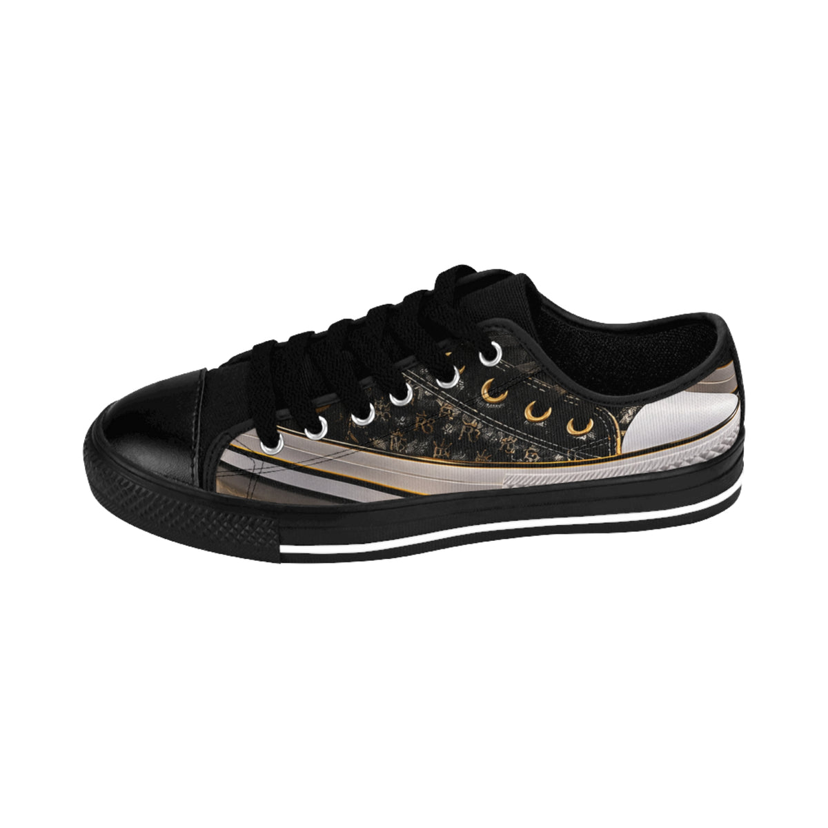 Women's Leopard Accent Sneakers — Black Low-Top Casual Shoes